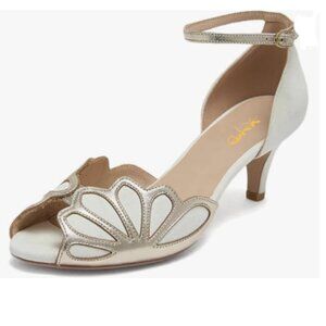 XYD Ivory Kitten Heels Peep Toe Ankle Strap Butterfly Bridal Latin Jazz Sandals